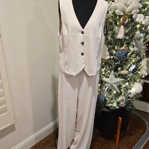 MELLODAY Cream Button-Front Jumpsuit